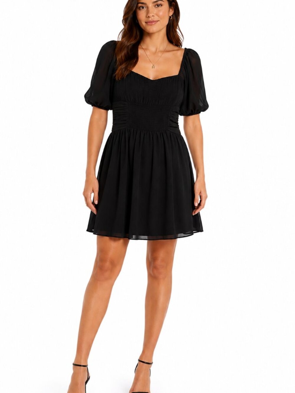Abercrombie & Fitch Black Smocked Puff Sleeve Mini Dress Medium Tall - NWT!